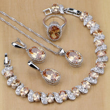 925 Sterling Silver Bridal Jewelry Champagne Zircon Jewelry Sets For Women Earrings/Pendant/Necklace/Rings/Bracelet