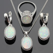 Australia White Opal Stones Silver Color Jewelry Sets For Women Necklace Pendant Drop Earrings Rings Christmas Gift Free Box