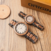 BOBO BIRD N28N30 Zebra Ebony Wooden Watches for Men Women Two-tone Quartz Lovers Watch with Tool for Adjusting Size Wood Box