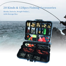 20Kinds 128pcs Fishing Accessories Hooks Swivels Weight Fishing Sinker Stoppers Connectors Sequins Lures Fishing Tackle Box