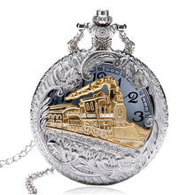 Men Women Free Drop Shipping Silver Gold Railway Locomotive Carving Steampunk Quartz Pocket Watch With Necklace Chain Gift