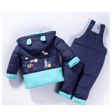 cartoon baby Children boys girls winter warm down jacket suit set thick coat+jumpsuit baby clothes set kids jacket animal Horse