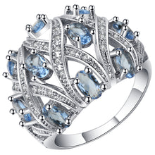 Fashion Full blue Crystal Big Wedding Rings For Women Romantic Ring Bague Femme silver-Color Ring Female jewelry Dropship