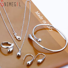 Fashion Wedding Bridal Jewelry Set 925 Stamped Silver Water Drop Bangles+Necklace+Rings+Earrings Sets for Women