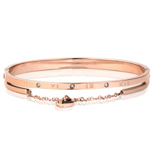 Heart Charm Elegant Bangle Bracelet For Women Rose Gold Color Stainless Steel Stellux Austrian Crystal With Roman Letter