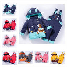 cartoon baby Children boys girls winter warm down jacket suit set thick coat+jumpsuit baby clothes set kids jacket animal Horse
