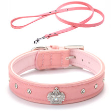 Free shipping Material Adjustable necklace Rhinestones Pet Cat Dog Crown Collar Soft Velvet Leash and Collar set XS S M L