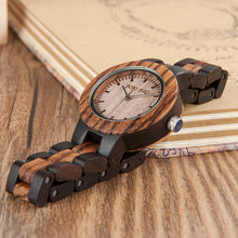 BOBO BIRD N28N30 Zebra Ebony Wooden Watches for Men Women Two-tone Quartz Lovers Watch with Tool for Adjusting Size Wood Box