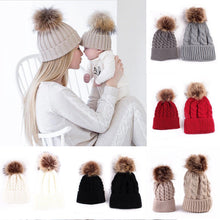 2PCS set Family Hat Infant Winter Knit Crochet Caps Faux Fur Beanie Hat Mother Daughter Son Baby Boy Girl skullies ski Cap