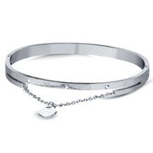 Heart Charm Elegant Bangle Bracelet For Women Rose Gold Color Stainless Steel Stellux Austrian Crystal With Roman Letter