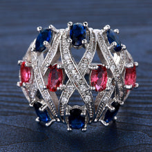 Fashion Full blue Crystal Big Wedding Rings For Women Romantic Ring Bague Femme silver-Color Ring Female jewelry Dropship
