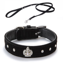 Free shipping Material Adjustable necklace Rhinestones Pet Cat Dog Crown Collar Soft Velvet Leash and Collar set XS S M L