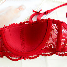 Half Cup women sexy bra set Plus Size D underwear thin cotton red lace Bras and Panties Set White brassiere embroidery lingerie