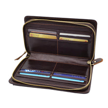 GENODERN Double Zipper Men Wallets with Phone Bag Vintage Genuine Leather Clutch Wallet Male Purses Large Capacity Men's Wallets