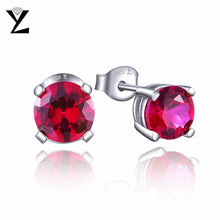 YL Trendy Round 925 Sterling Silver Stud Earrings with 6.5mm Natural Stone Earrings for Women Different Color Selection