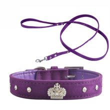 Free shipping Material Adjustable necklace Rhinestones Pet Cat Dog Crown Collar Soft Velvet Leash and Collar set XS S M L
