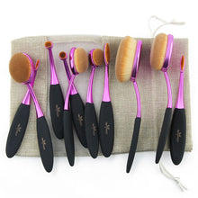 Professional 10 pcs Oval Makeup Brushes Extremely Soft Makeup Brush Set Foundation Powder Brush Kit with Bag