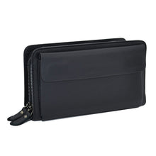 GENODERN Double Zipper Men Wallets with Phone Bag Vintage Genuine Leather Clutch Wallet Male Purses Large Capacity Men's Wallets