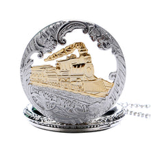 Men Women Free Drop Shipping Silver Gold Railway Locomotive Carving Steampunk Quartz Pocket Watch With Necklace Chain Gift