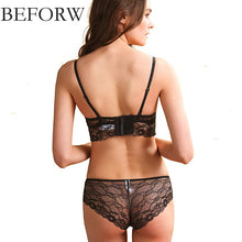 BEFORW Sexy Lace Bra Set Deep V Underwire Push Up Bralette Brief Sets Sexy Lingerie Transparent Underwear Women Bra Panties Set
