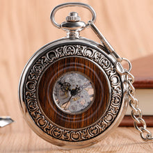 Vintage Wood Mechanical Pocket Watch Roman Numerals Creative Carving Flower Dial Wooden Watches Pendant Chain Women Men Gifts