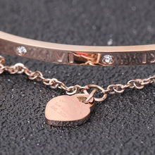 Heart Charm Elegant Bangle Bracelet For Women Rose Gold Color Stainless Steel Stellux Austrian Crystal With Roman Letter