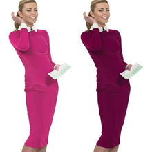 Nice-forever Career Women Autumn Turn-down Collar Fit Work Dress Vintage Elegant Business office Pencil bodycon Midi Dress 751