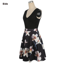 Oxiuly Women Vintage 1950s style Dress Floral Print White Patchwork Party Dress Black Elegant Female Sexy Mini Dress