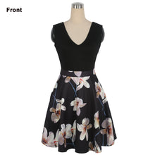 Oxiuly Women Vintage 1950s style Dress Floral Print White Patchwork Party Dress Black Elegant Female Sexy Mini Dress